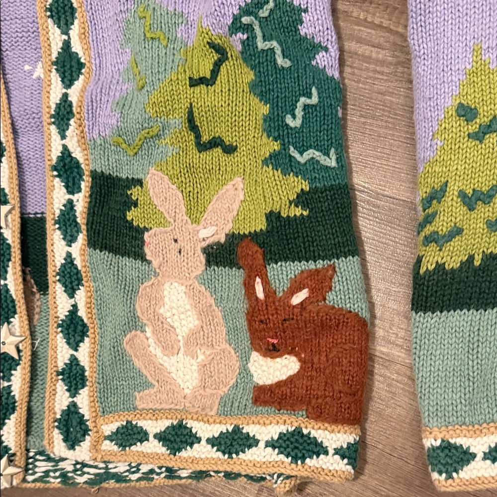 Storybook Med Handknit Purple Bunny Cardigan - Picture 5 of 8